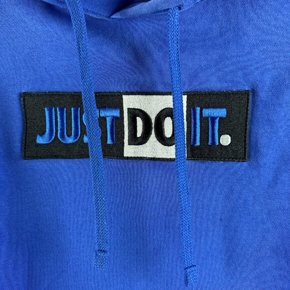 NIKE SPORTSWEAR "JUST DO IT" MEN'S PULLOVER HOODIE, BLUE, KANGAROO POCKETS, M - Picture 3 of 11